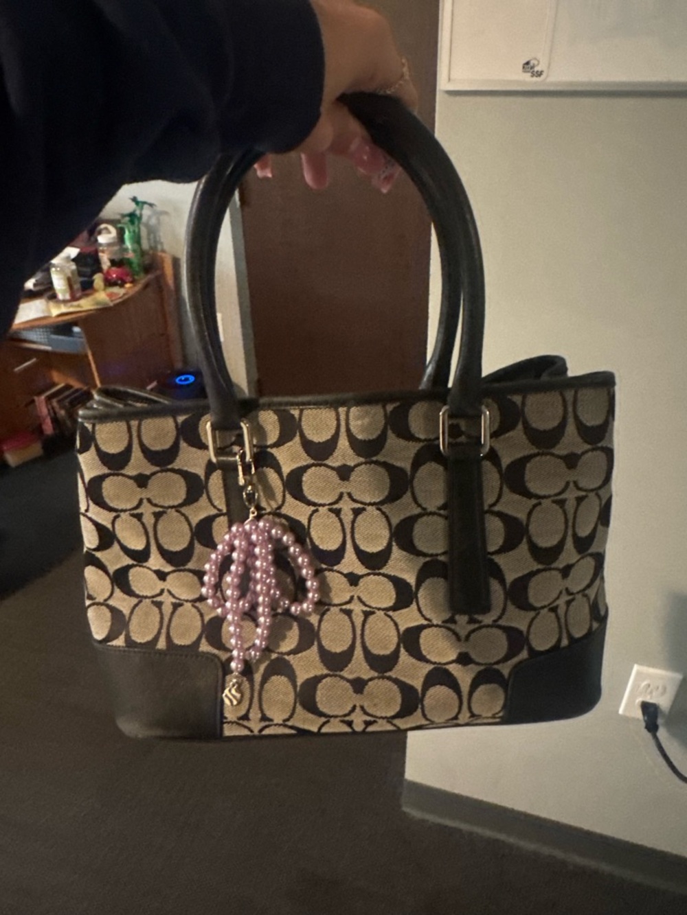 Coach Signature Canvas Tote in Black and Beige Medium Sized